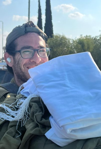 A grateful recipient of the donated tzitzit, one of the items requested by the soldiers and others on the ground in Israel. A grateful recipient of the donated tzitzit, one of the items requested by the soldiers and others on the ground in Israel.